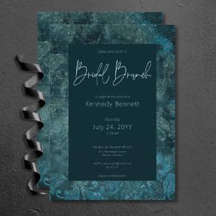 Mörk Victorian Teal Damask Möhippa Brunch Inbjudningar
