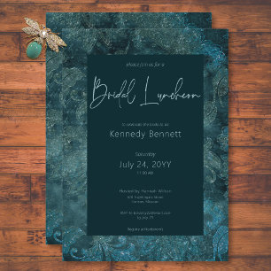 Mörk Victorian Teal Damask Möhippa Luncheon Inbjudningar