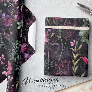 Mörk Viktoriansk Blommigt Rosa Lila Decoupage Presentpapper