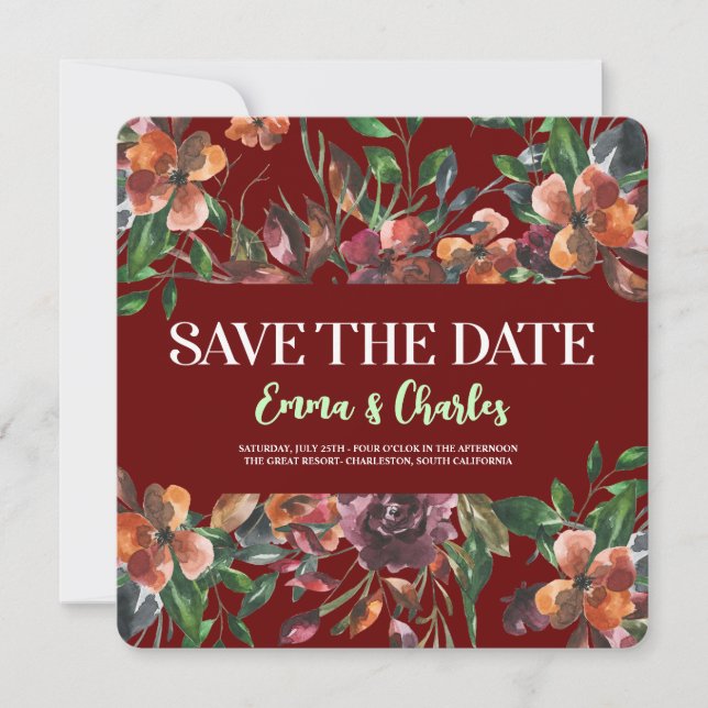 Mörk Vild Flowers Spara datum Inbjudningar (Framsida)