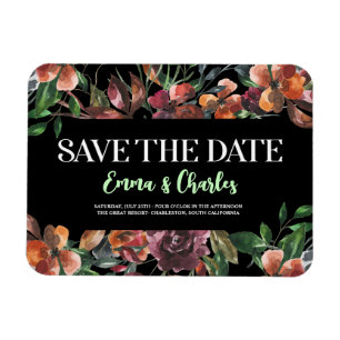 Mörk Vild Flowers Spara datum Magnet