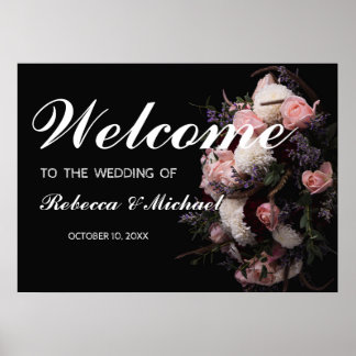 Mörk vintage Blommigt Bröllop välkomstPoster i Poster
