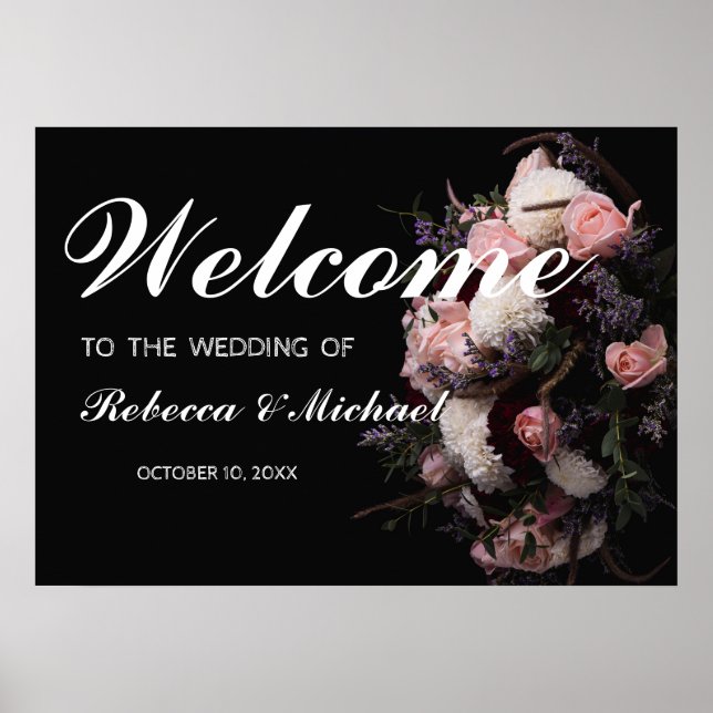 Mörk vintage Blommigt Bröllop välkomstPoster i Poster (Framsidan)