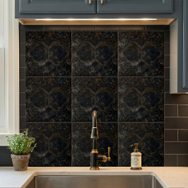 Mörk Vintage Distressed Svart Marmor Damask Kakelplatta