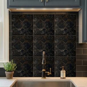 Mörk Vintage Distressed Svart Marmor Damask Kakelplatta