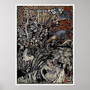 Mörk Vintage Fairy tale Bok Illustration Poster