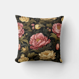 Mörk Vintage Peony Blommigt Patterned Kudde