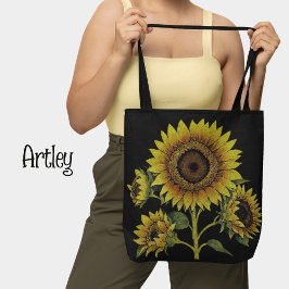 Mörk Vintage Stil Gult Solrosblommor Botaniska Tygkasse