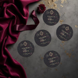 Mörk Vintage Viktoriansk Krön Peony Bröllop Runt Klistermärke