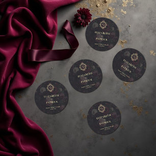 Mörk Vintage Viktoriansk Krön Peony Bröllop Runt Klistermärke