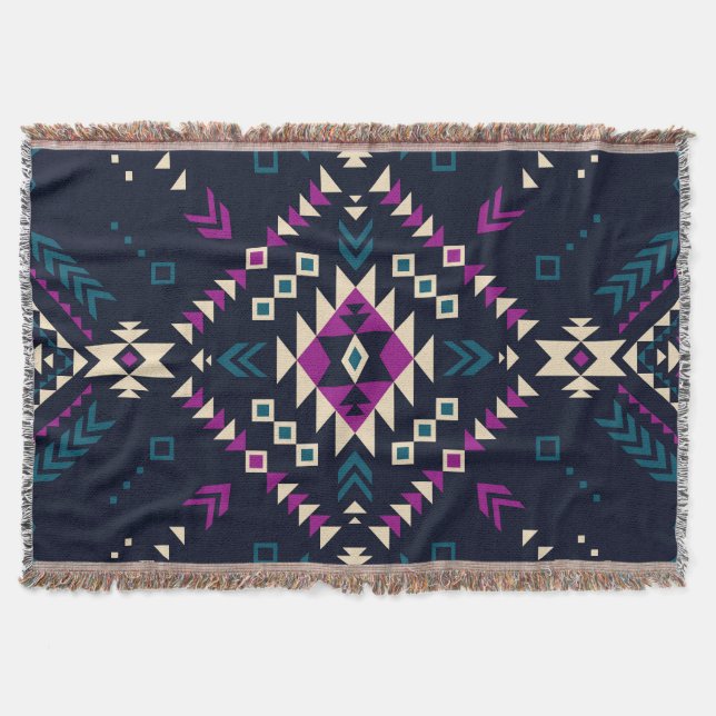 Mörk, vintagens geometri, Navajo. Filt (Framsidan)