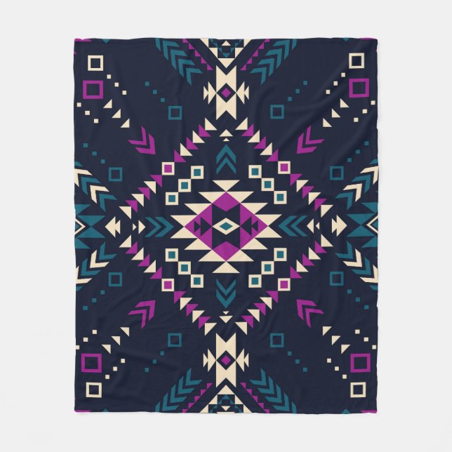 Mörk, vintagens geometri, Navajo. Fleecefilt (Framsidan)