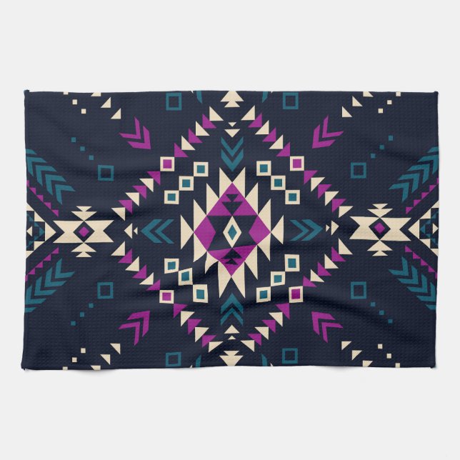 Mörk, vintagens geometri, Navajo. Kökshandduk (Horisontell)