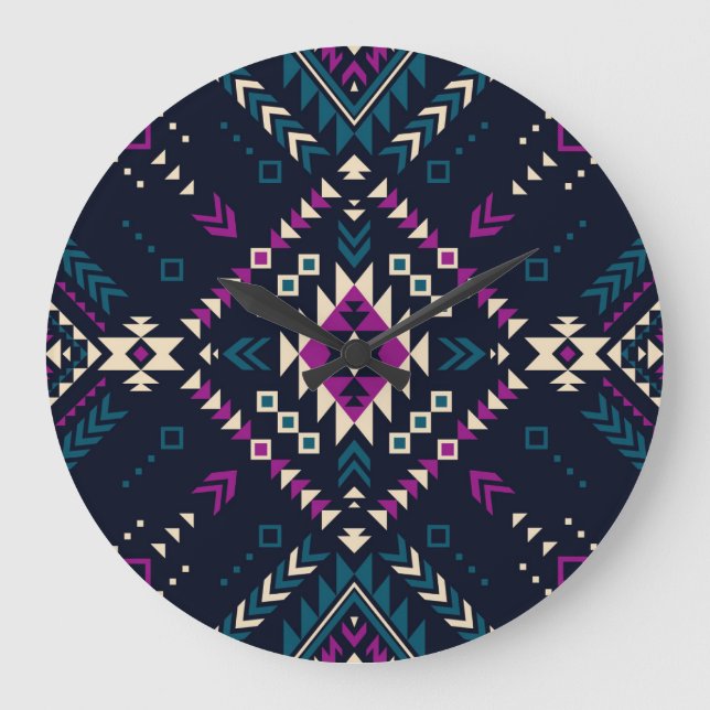 Mörk, vintagens geometri, Navajo. Stor Klocka (Framsida)