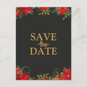 Mörk vinter bröllop Poinsettia Holiday Save Date Meddelande Vykort