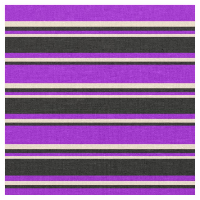 Mörk Violet, Black & Tan Färgad Rand Mönster Tyg (Närbild)