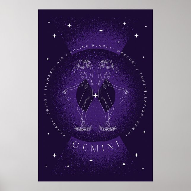 Mörk Violet Elegant Gemini Poster Porträtt (Framsidan)