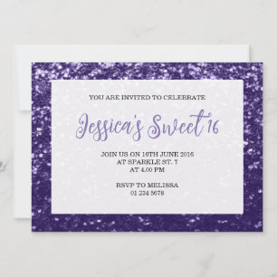 Mörk violet lila gnistra Sweet 16 elegant-skript Inbjudningar