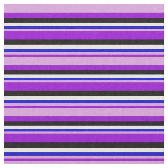Mörk Violet, Plum, Blue, White och Black Mönster Tyg (Närbild)