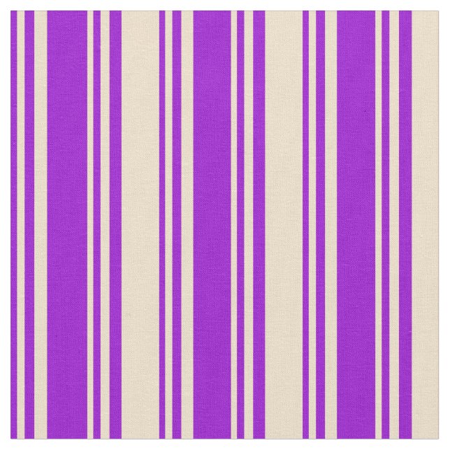 Mörk Violet & Tan Rand/Linjer Mönster Tyg (Närbild)