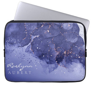 Mörk Violet Watercolor Bläck Glitter Anpassade Laptop Fodral