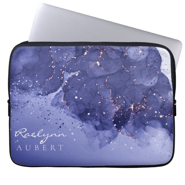 Mörk Violet Watercolor Bläck Glitter Anpassade Laptop Fodral (Framsidan)