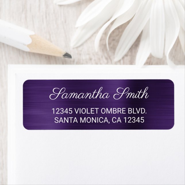 Mörk violett lila ombré borstat folie returadress etikett (Insitu)