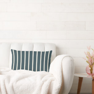 Mörk Viridian Blue-Grönt & Ecru Stripe Lumbarkudde