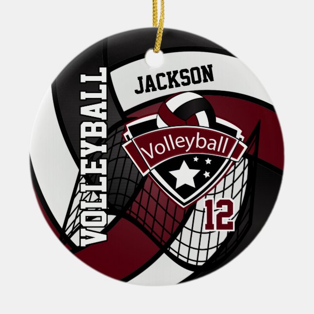 Mörk Volleyball, vit och svart Logotyp Julgransprydnad Keramik (Framsidan)