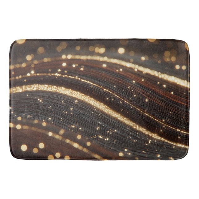 Mörk Walnut Wood Grain med mousserande floder Guld Badrumsmatta (Framsidan)