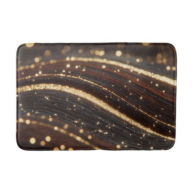 Mörk Walnut Wood Grain med mousserande floder Guld Badrumsmatta (Framsidan)