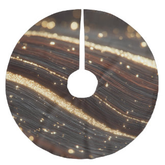 Mörk Walnut Wood Grain med mousserande floder Guld Julgransmatta Borstad Polyester