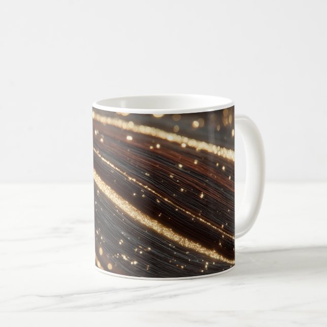 Mörk Walnut Wood Grain med mousserande floder Guld Kaffemugg (Framsida höger)