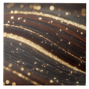 Mörk Walnut Wood Grain med mousserande floder Guld Kakelplatta