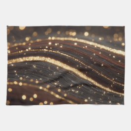 Mörk Walnut Wood Grain med mousserande floder Guld Kökshandduk