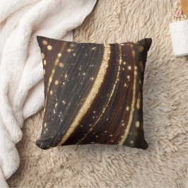 Mörk Walnut Wood Grain med mousserande floder Guld Kudde