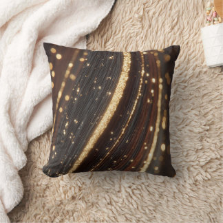 Mörk Walnut Wood Grain med mousserande floder Guld Kudde