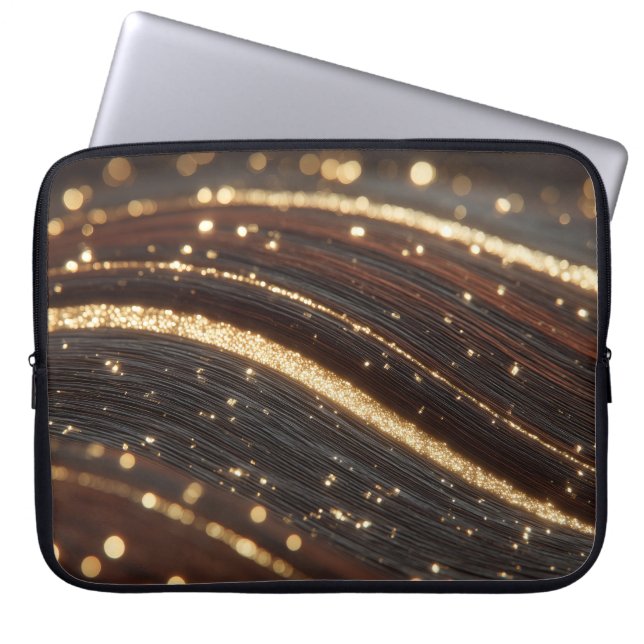 Mörk Walnut Wood Grain med mousserande floder Guld Laptop Fodral (Framsidan)