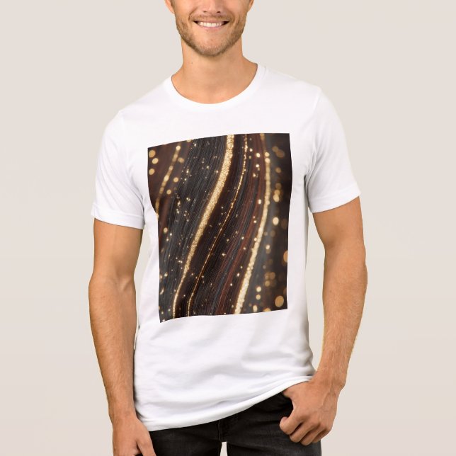 Mörk Walnut Wood Grain med mousserande floder Guld T Shirt (Framsida)