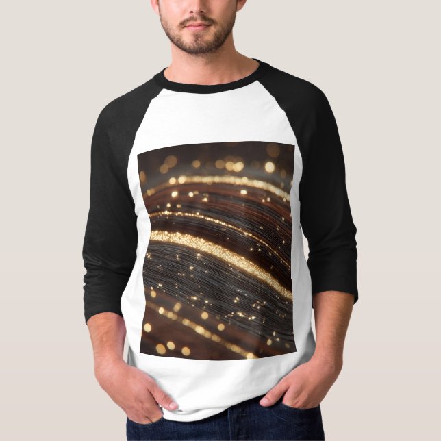 Mörk Walnut Wood Grain med mousserande floder Guld T Shirt (Framsida)