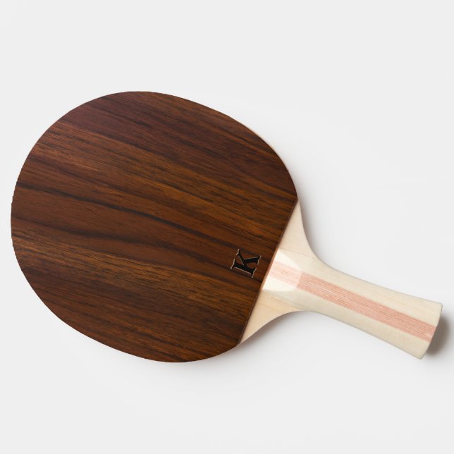 Mörk Walnut Wood Minimalistic Monogram Pingisracket (Sidan)