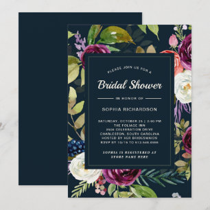 Mörk Watercolor Blommigt Boho Möhippa Inbjudningar
