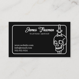 Mörk White and Black Skull Knivar Tattoo Artist Visitkort