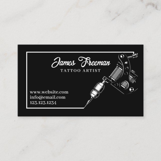 Mörk White and Black Tattoo Maskin Tattooist Visitkort (Framsida)