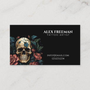 Mörk White och Röd ros Skull Tattoo Artist Visitkort