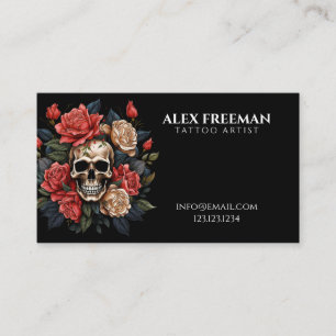 Mörk White och Rosa ros Skull Tattoo Artist Visitkort