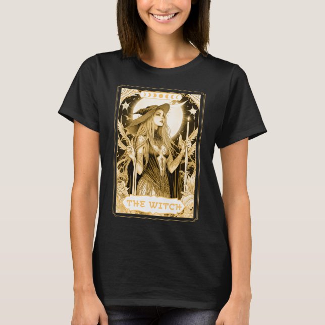 Mörk Witch Tarot Card Magic Boho Mystic Celestial T Shirt (Framsida)
