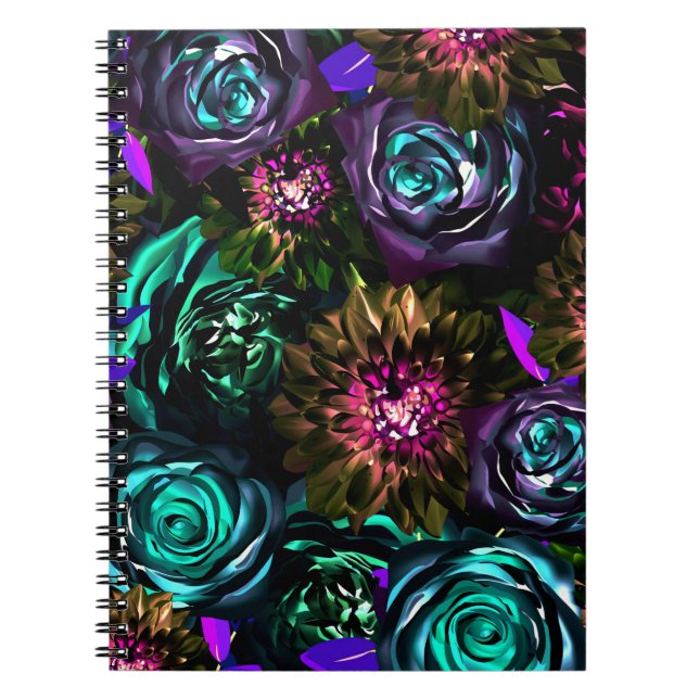 Mörk Wonderland Bold Glamor Blommigt Flowers Anteckningsbok (Framsidan)