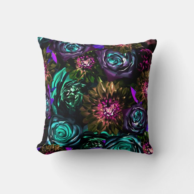 Mörk Wonderland Bold Glamor Blommigt Flowers Kudde (Framsida)