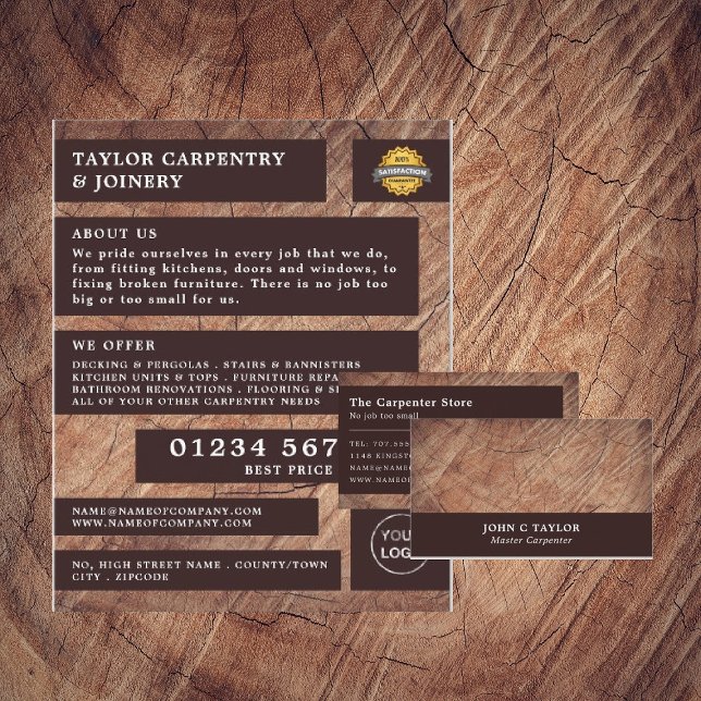 Mörk Wood, Carpentry, Carpenter Advertising Flygblad (Skapare uppladdad)